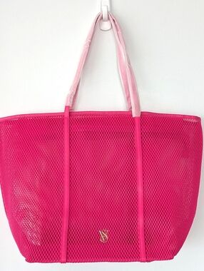 Victoria's Secret Hot Pink Mesh Tote Bag Set With Pouch